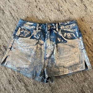 TOPSHOP Moto Mom Metallic Denim Shorts